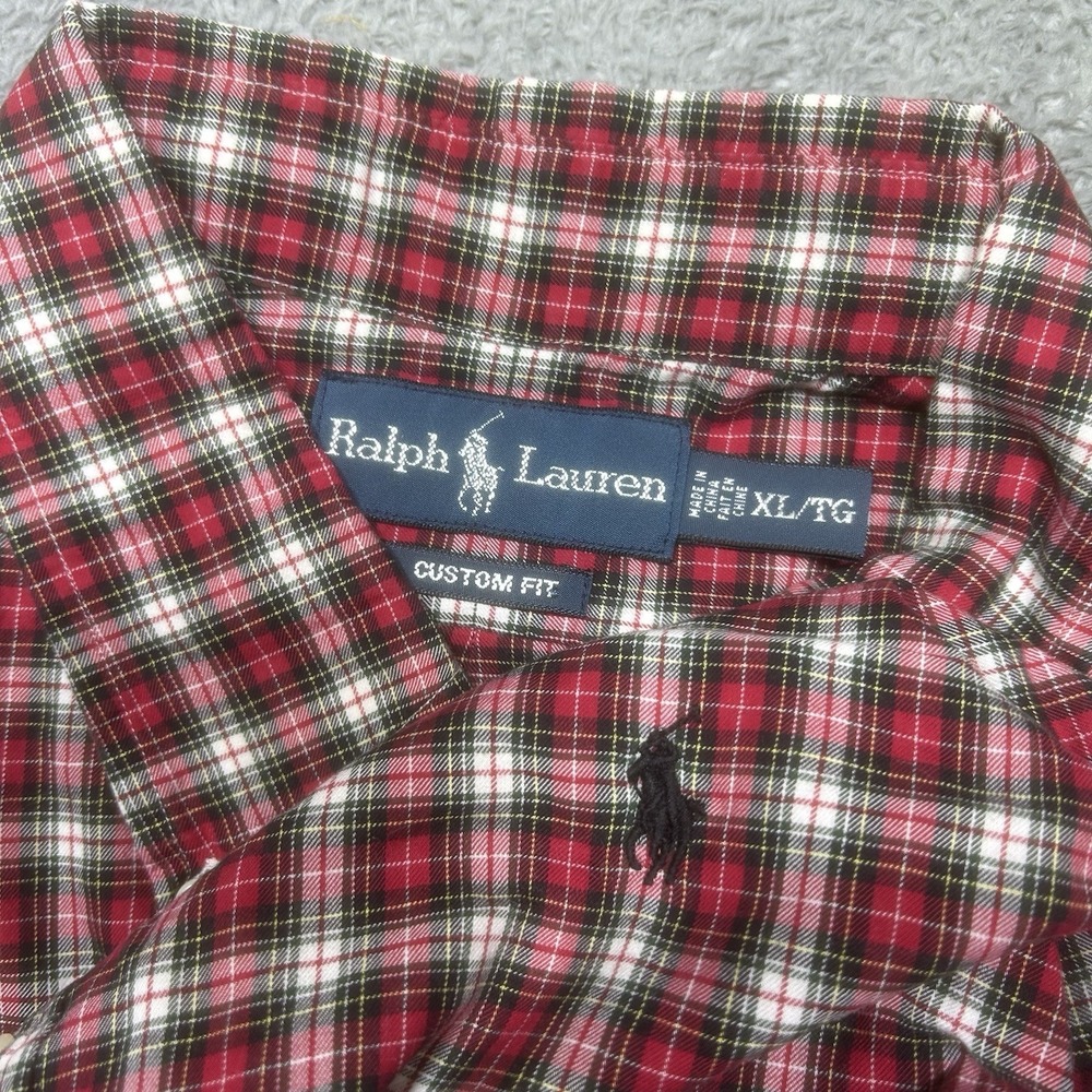 Polo Ralph Lauren Shirt Mens XL Red Button Down Plaid Pony Custom Fit Casual